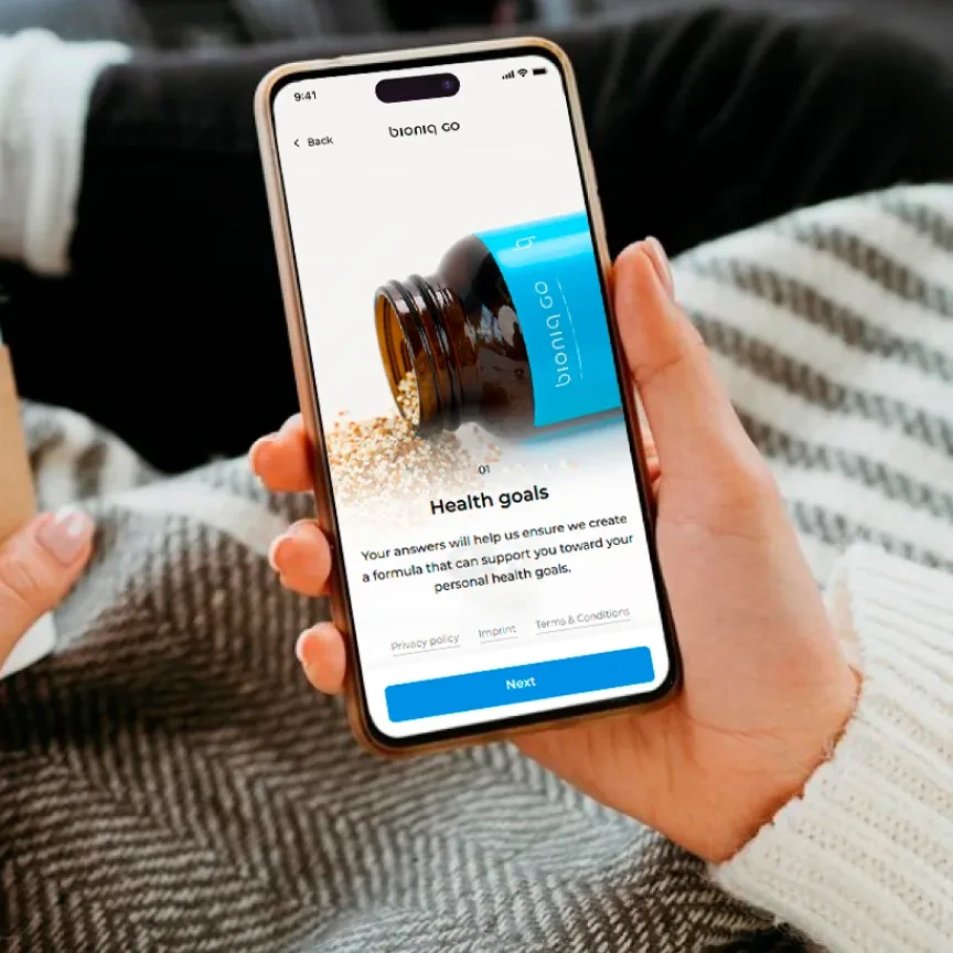 Bioniq GO app on phone — health goals screen